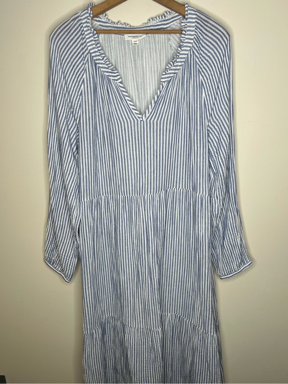Beachlunchlounge Blue and White Striped Dress 100% Cotton Gauzy Breezy Size M
